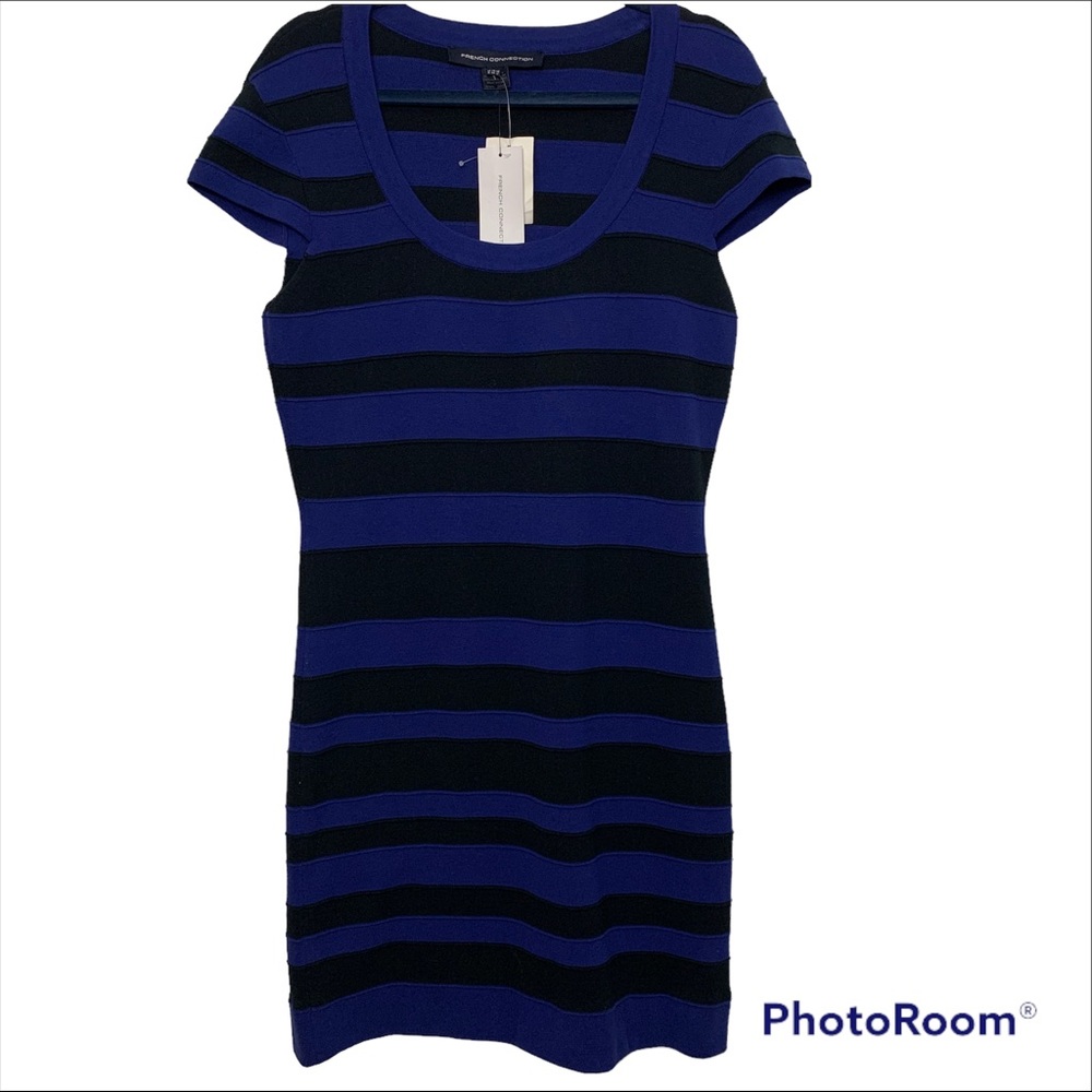 French Connection Black and Blue Bandage Bodycon Y2K Style Dress Size 12 NWT